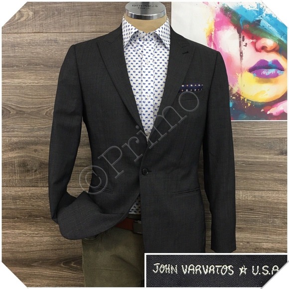 JOHN VARVATOS Mens Blazer Sport Coat Casual Jacket‎ Size 38R Gray Wool Suit - Picture 1 of 13